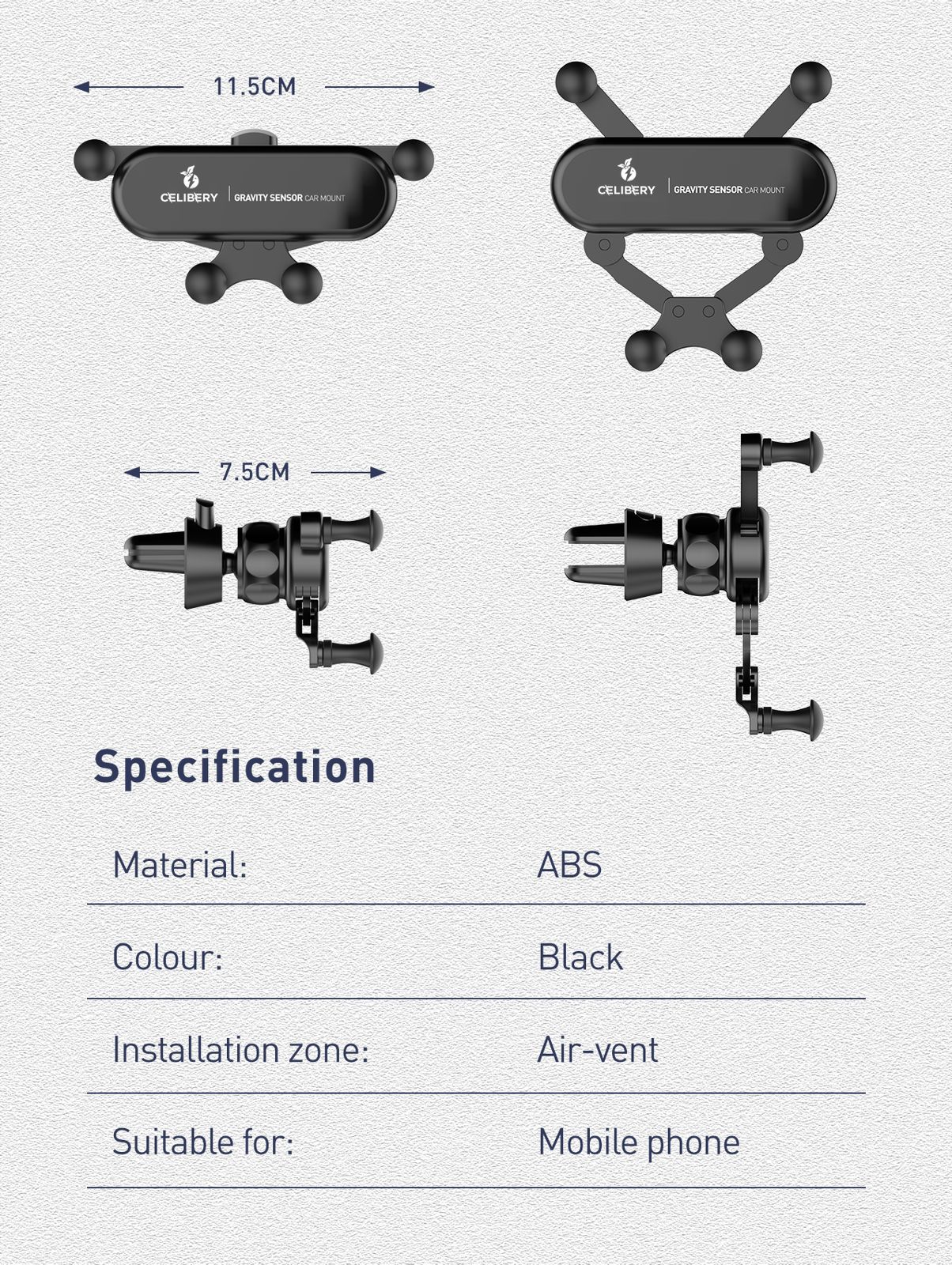 CEL-109 dashboard car holder with compact and durable design